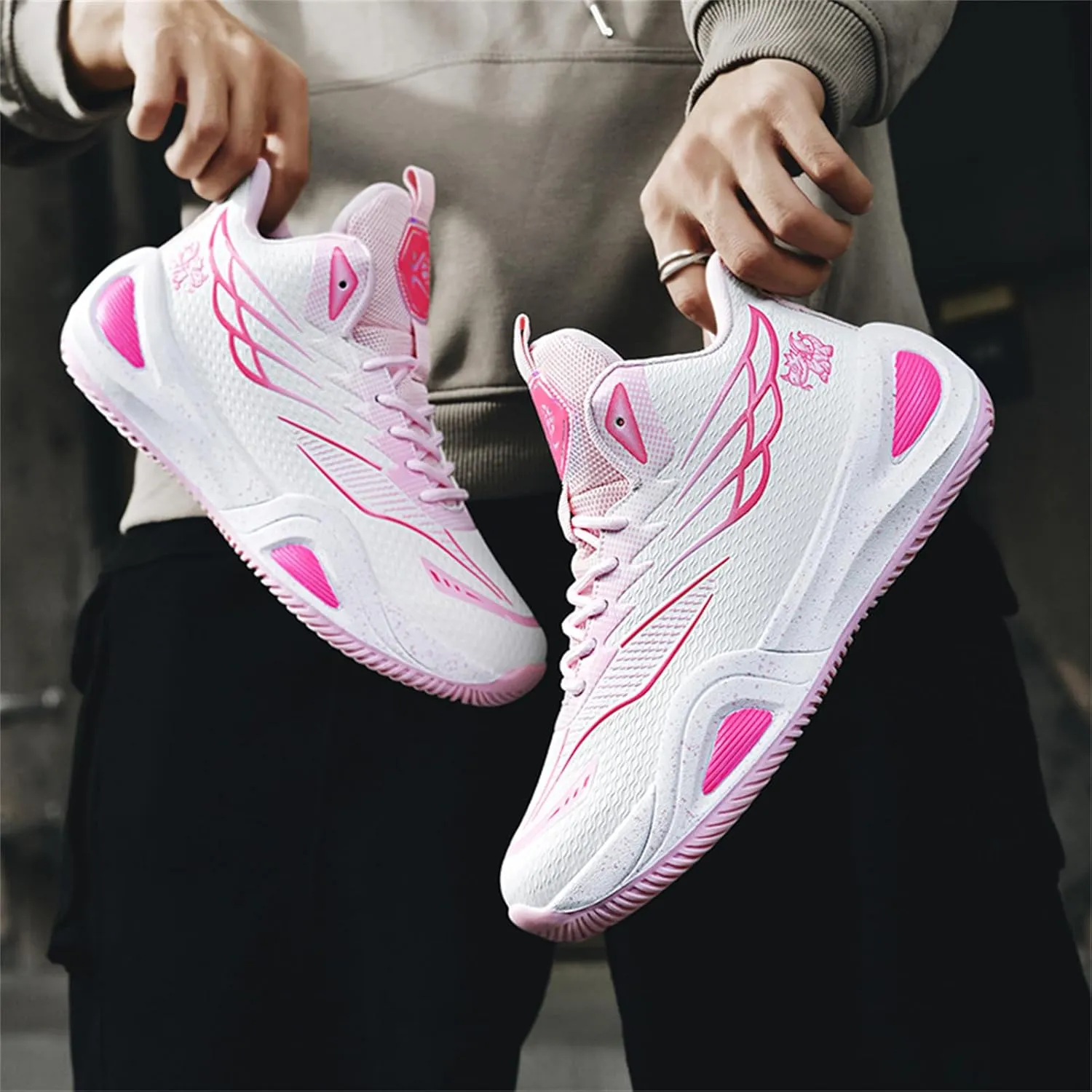Mens Breathable Mesh Lace Up Basketball Shoes with Arch Support Non-Slip Comfortable High Top Sneakers Running Walking Tennis Shoes