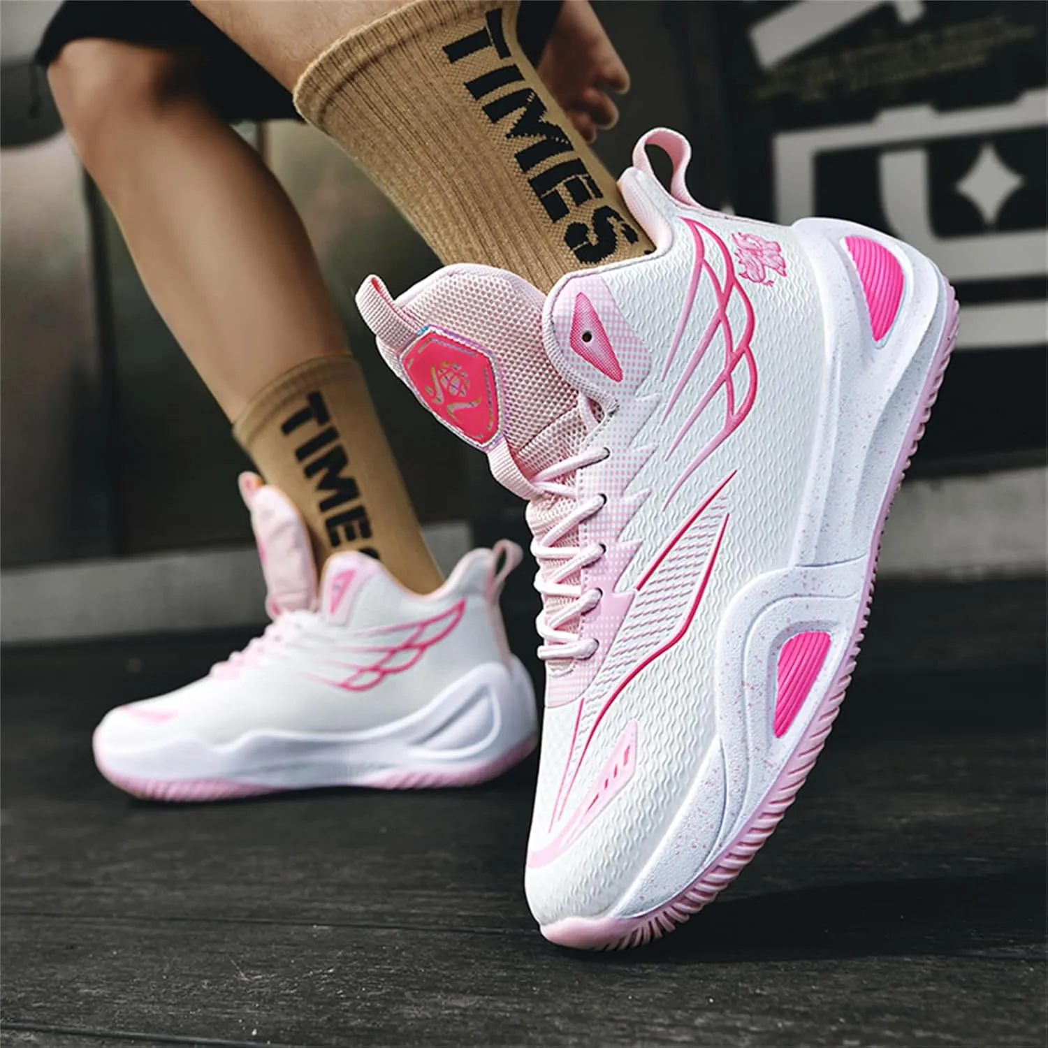 Mens Breathable Mesh Lace Up Basketball Shoes with Arch Support Non-Slip Comfortable High Top Sneakers Running Walking Tennis Shoes