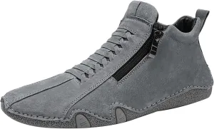 Men's Casual Barefoot Shoes 2025 Breathable Comfy Flat Bottom Bussiness Casual Shoes for Work Side Zip Non Slip Plus Size Leather Loafers for Men