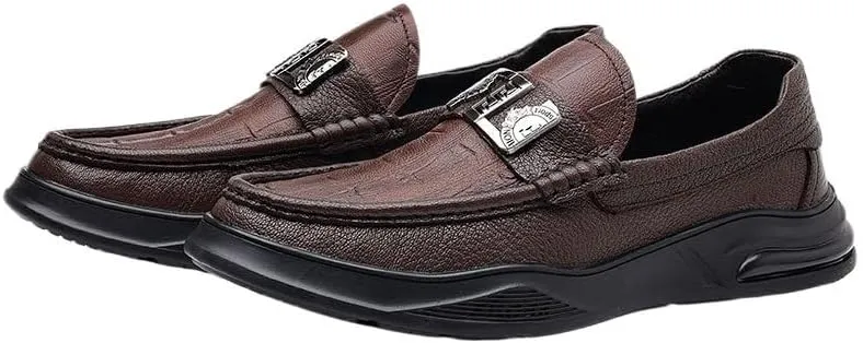 Men's Casual Leather Shoes Fashion Versatile Slip-on Loafers Anti-Slip Rubber Soft Sole Men Shoes