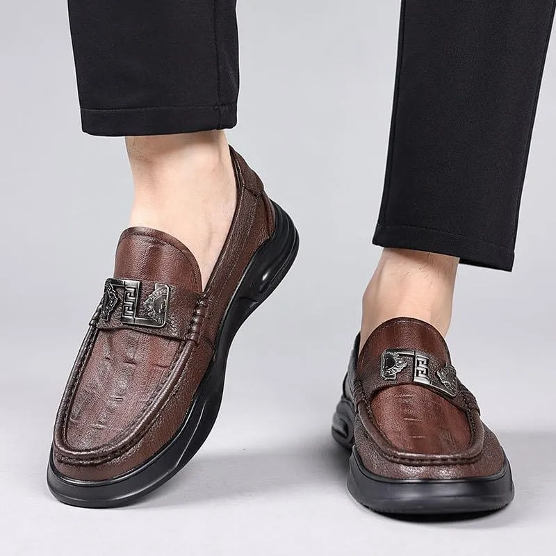 Men's Casual Leather Shoes Fashion Versatile Slip-on Loafers Anti-Slip Rubber Soft Sole Men Shoes