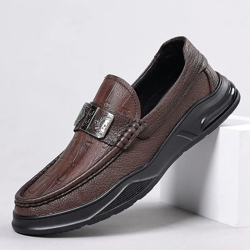 Men's Casual Leather Shoes Fashion Versatile Slip-on Loafers Anti-Slip Rubber Soft Sole Men Shoes