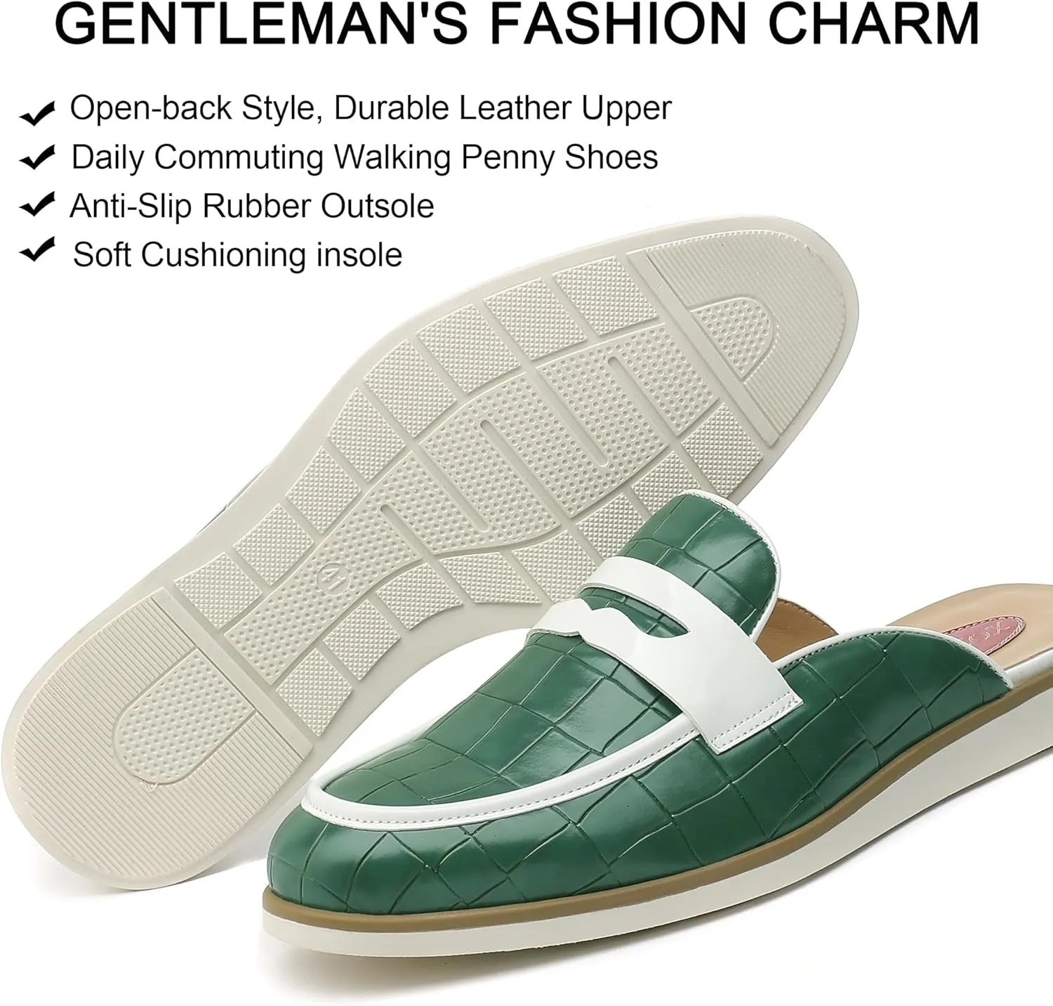 Men's Casual Slip-on Mule Loafer,Mens Fashion Backless Dress Slippers Comfy Lightweight Walking Penny Shoes for Men