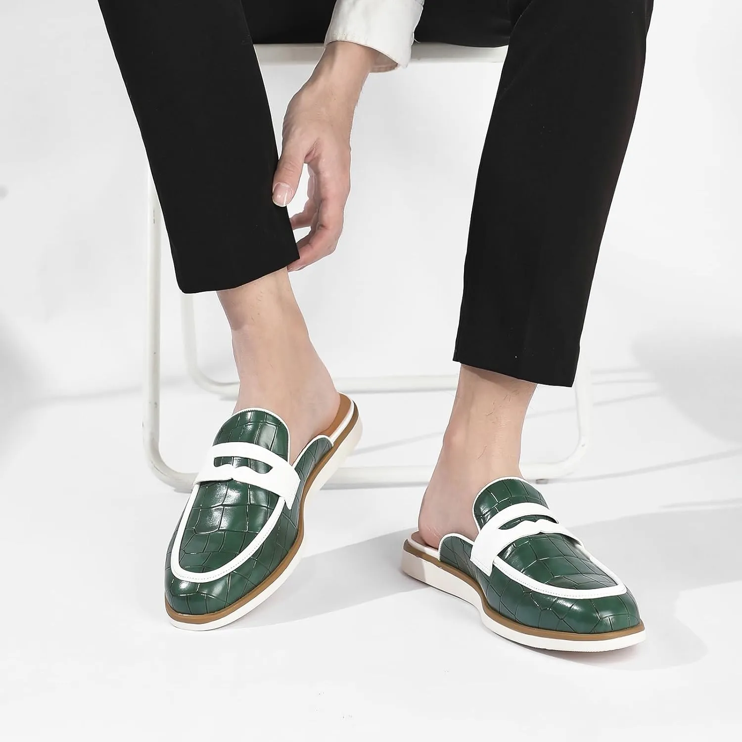 Men's Casual Slip-on Mule Loafer,Mens Fashion Backless Dress Slippers Comfy Lightweight Walking Penny Shoes for Men