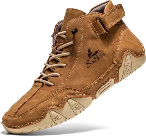 Men's Chukka Boots Non Slip Ankle Boots Leather Casual Boots for Men Slip on Lightweight Loafers Walking Driving Shoes