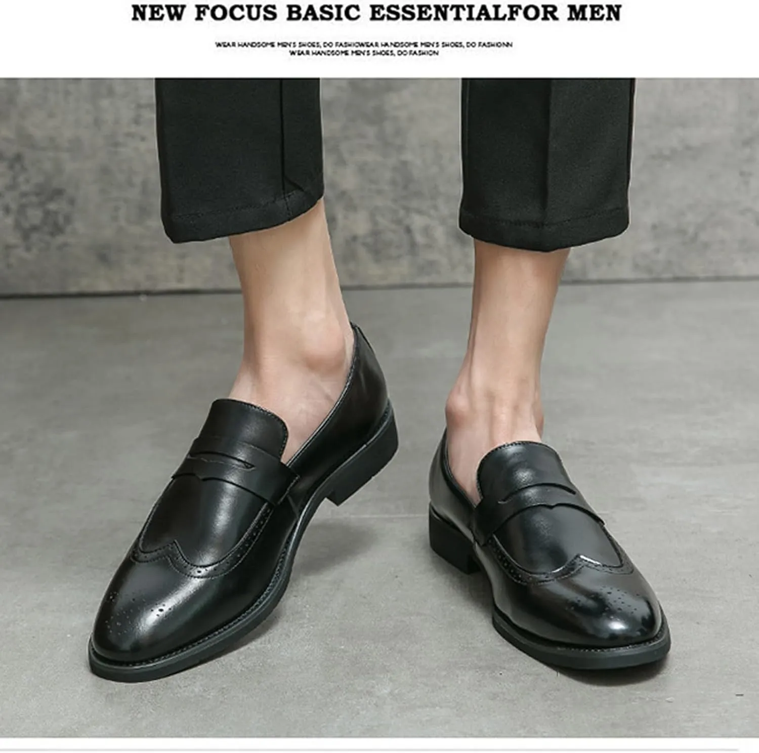 Mens Classic Handmade Leather Dress Shoes Fashion Brogue Wing Tip Comfort Slip-On Loafers Modern Business Formal Tuxedo Oxfords for Wedding Office Work