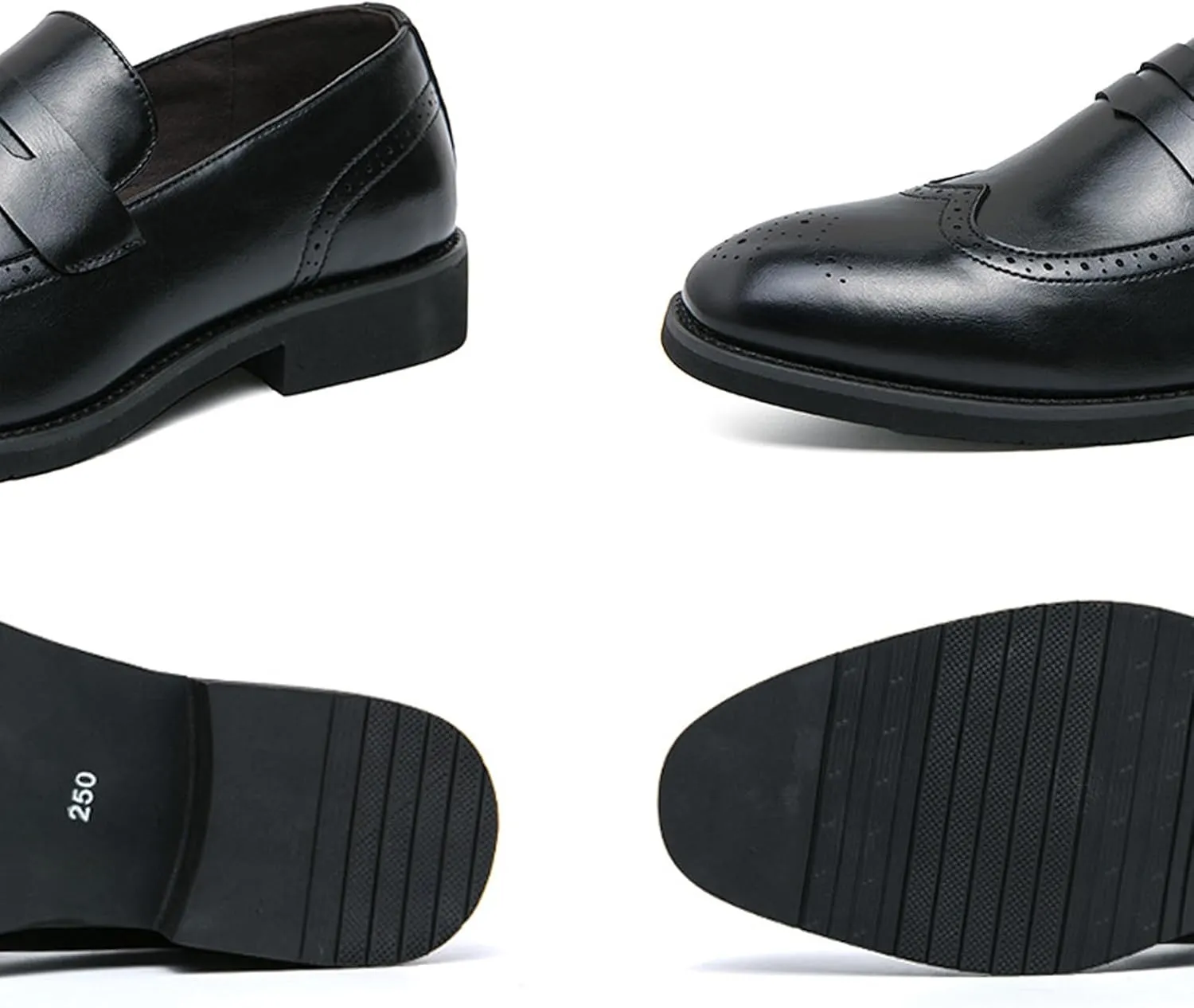 Mens Classic Handmade Leather Dress Shoes Fashion Brogue Wing Tip Comfort Slip-On Loafers Modern Business Formal Tuxedo Oxfords for Wedding Office Work