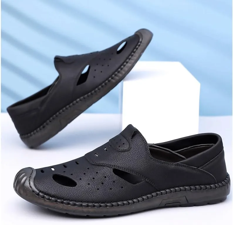 Men's Cutout Mesh Handmade Flat Casual Loafers Slip-on Casual Walking Shoes for Men Mens Genuine Leather Shoes