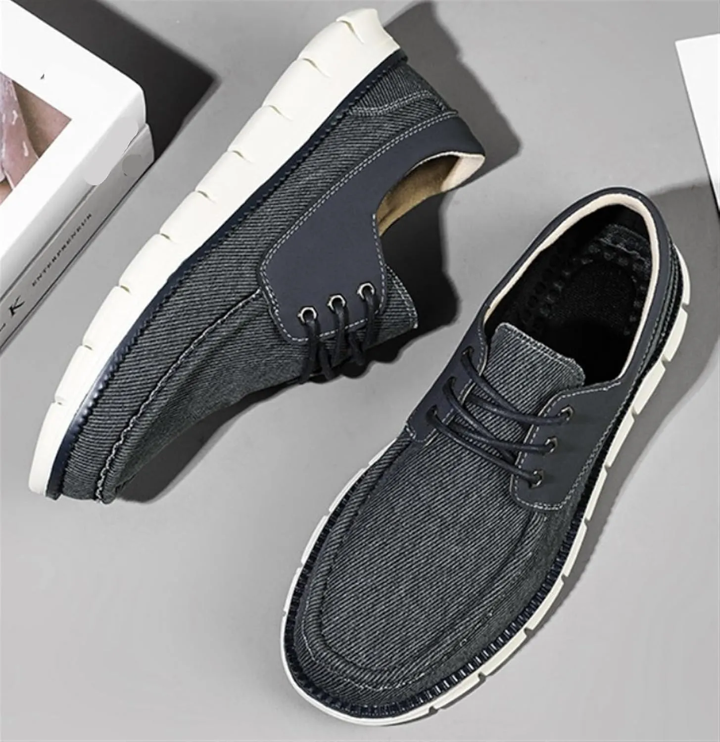 Mens Denim Lace Up Platform Derby Shoes Lightweight Breathable Casual Round Toe Non-Slip Walking Shoes Arch Support Skateboard Shoes Slip On Shoes Outdoor Fashion Casual Dress Sneakers for Men