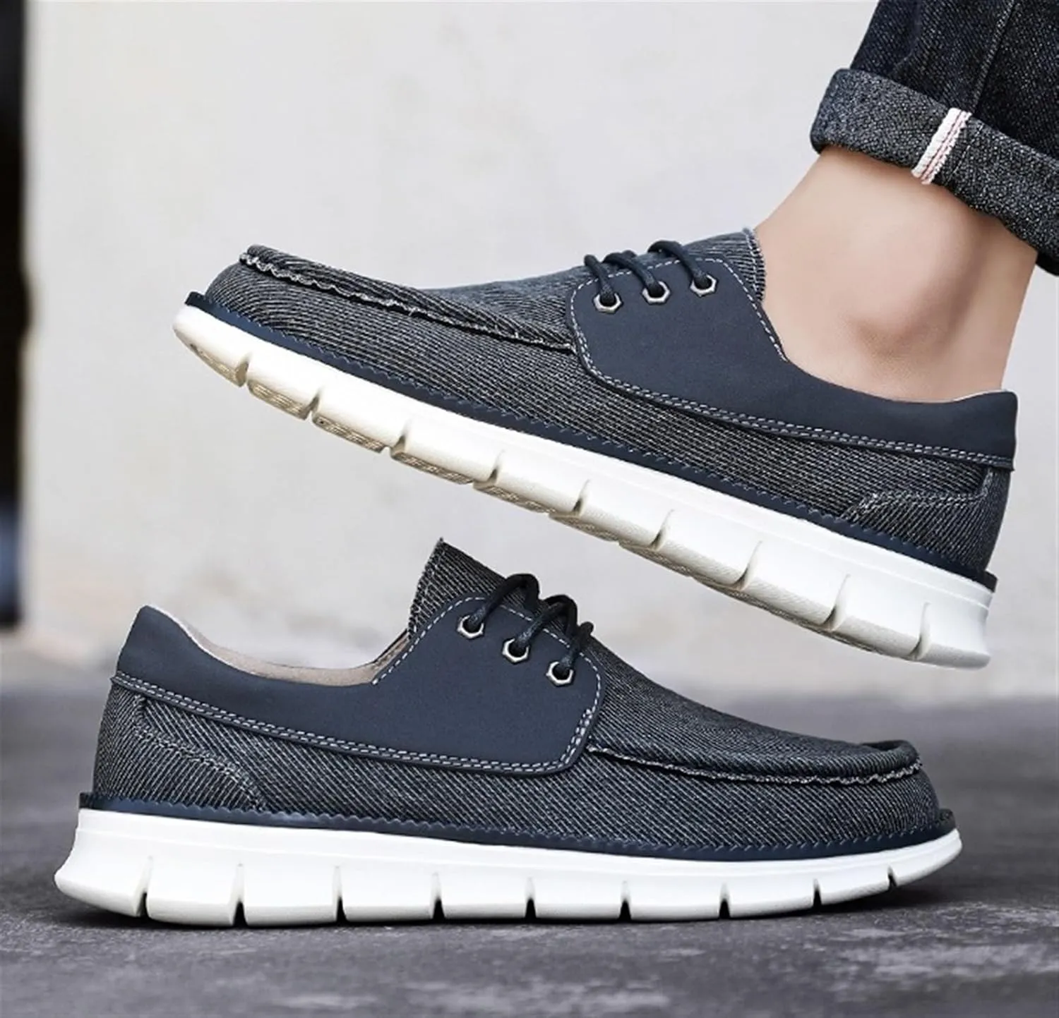 Mens Denim Lace Up Platform Derby Shoes Lightweight Breathable Casual Round Toe Non-Slip Walking Shoes Arch Support Skateboard Shoes Slip On Shoes Outdoor Fashion Casual Dress Sneakers for Men