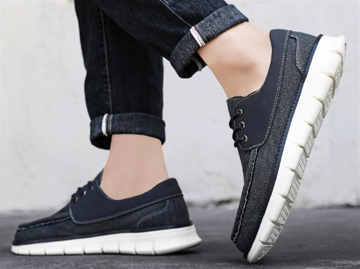 Mens Denim Lace Up Platform Derby Shoes Lightweight Breathable Casual Round Toe Non-Slip Walking Shoes Arch Support Skateboard Shoes Slip On Shoes Outdoor Fashion Casual Dress Sneakers for Men