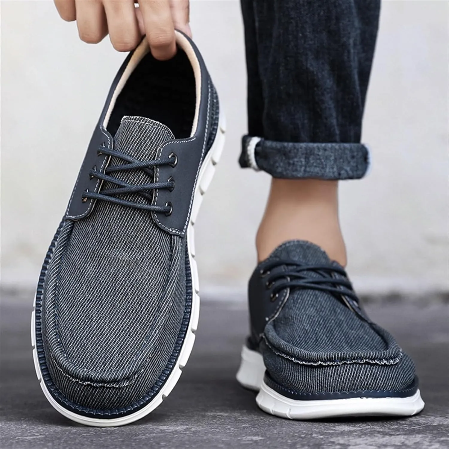 Mens Denim Lace Up Platform Derby Shoes Lightweight Breathable Casual Round Toe Non-Slip Walking Shoes Arch Support Skateboard Shoes Slip On Shoes Outdoor Fashion Casual Dress Sneakers for Men