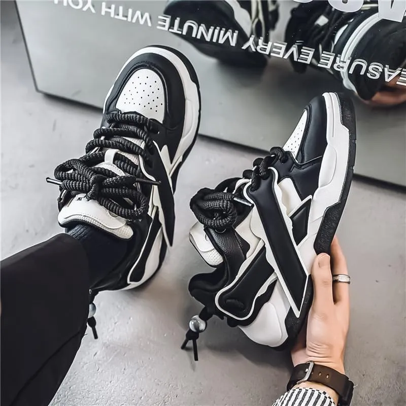Men's Fashion Street Style Thick Soled Skateboard Shoes, Comfortable Non-Slip Durable Lace-up Sneakers, Suitable for Men's Outdoor Activities for All Seasons Shoes Size 6.5-10