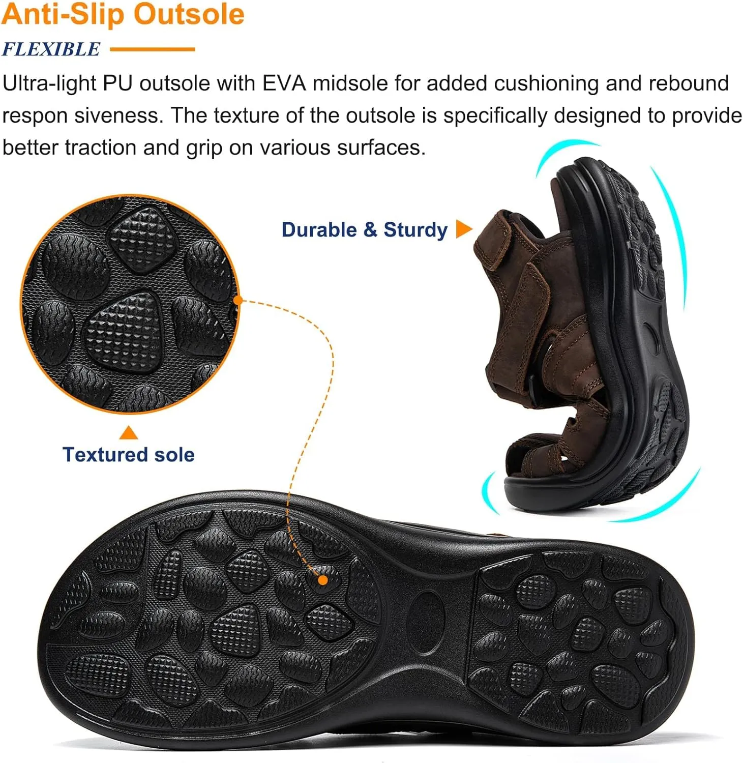 Mens Fisherman Leather Closed Toe Sandals Walking Dress Casual Sandalias Whith Memory Foam Summer Outdoor Athletic Adjustable Comfortable