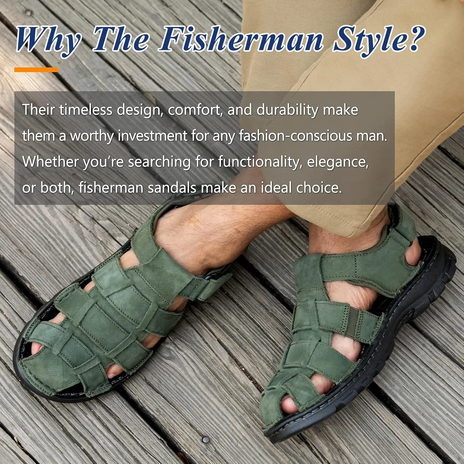 Mens Fisherman Leather Closed Toe Sandals Walking Dress Casual Sandalias Whith Memory Foam Summer Outdoor Athletic Adjustable Comfortable
