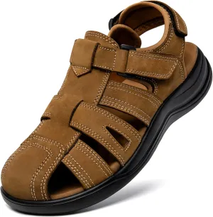 Mens Fisherman Leather Closed Toe Sandals Walking Dress Casual Sandalias Whith Memory Foam Summer Outdoor Athletic Adjustable Comfortable