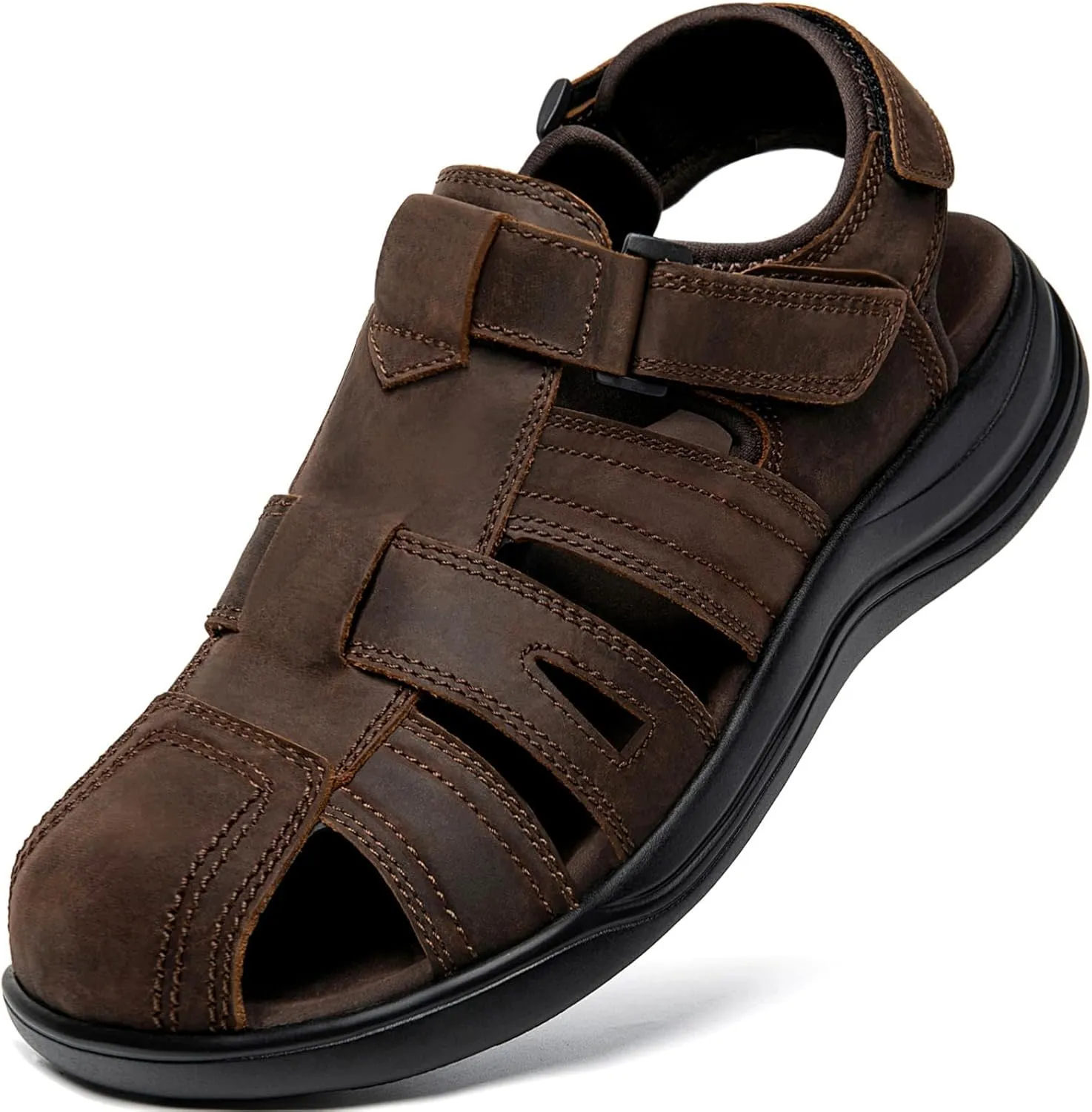 Mens Fisherman Leather Closed Toe Sandals Walking Dress Casual Sandalias Whith Memory Foam Summer Outdoor Athletic Adjustable Comfortable