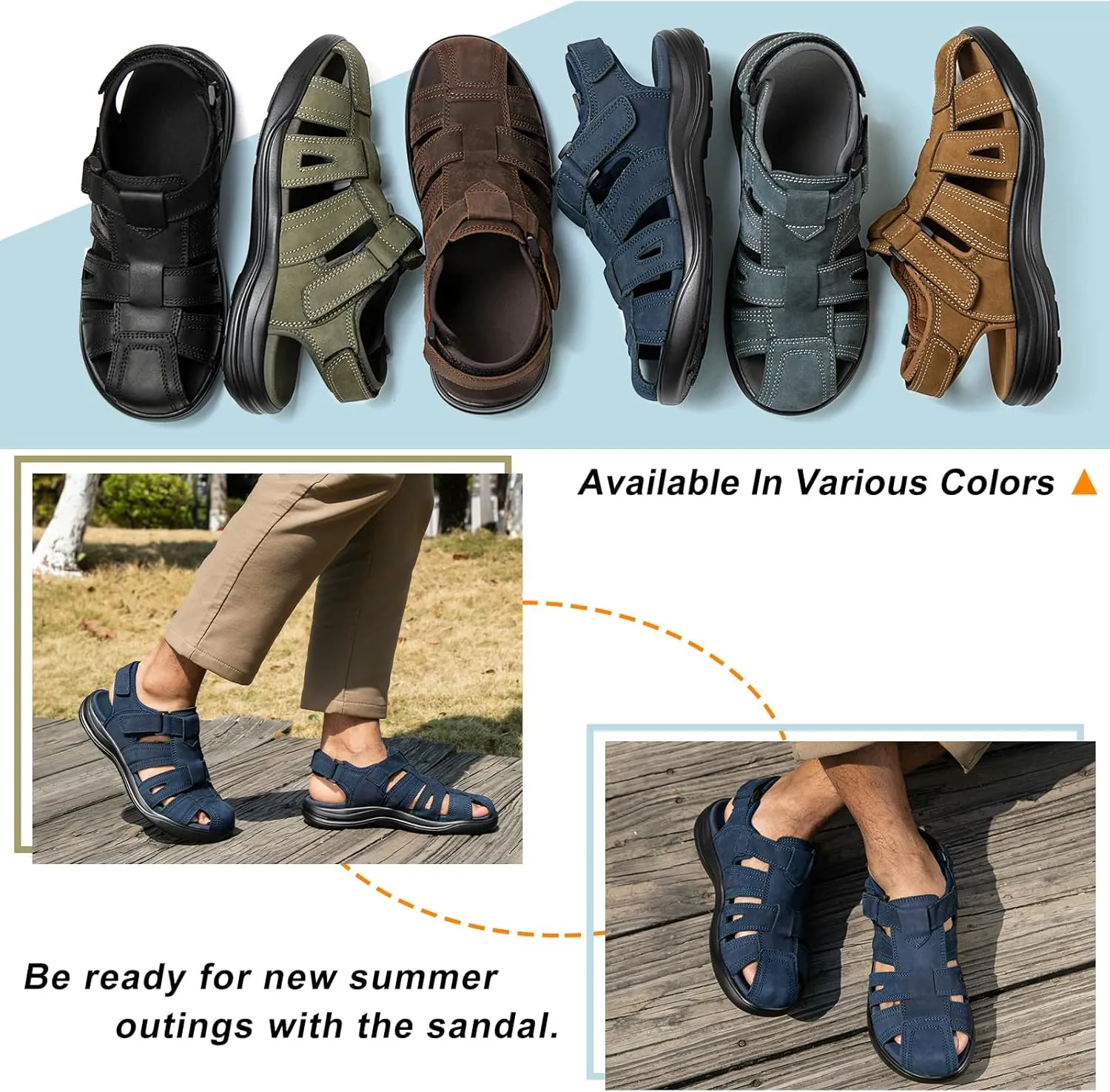 Mens Fisherman Leather Closed Toe Sandals Walking Dress Casual Sandalias Whith Memory Foam Summer Outdoor Athletic Adjustable Comfortable