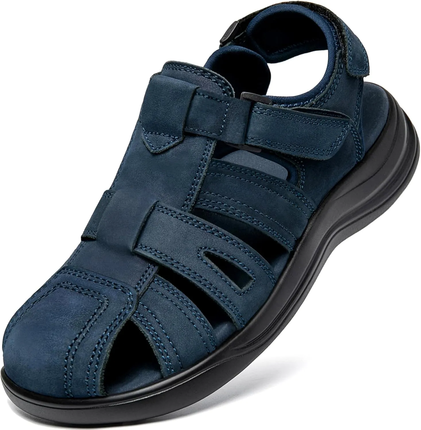 Mens Fisherman Leather Closed Toe Sandals Walking Dress Casual Sandalias Whith Memory Foam Summer Outdoor Athletic Adjustable Comfortable
