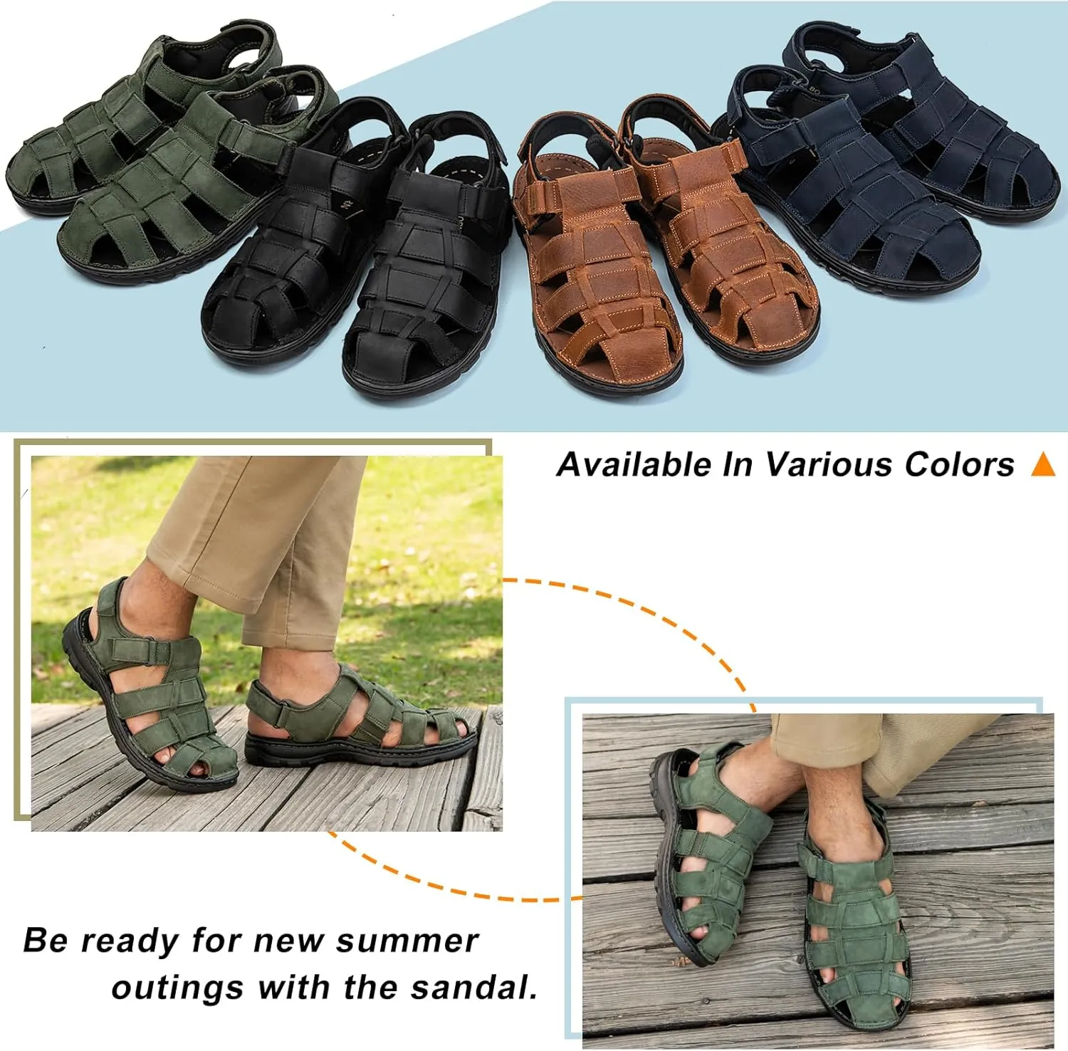Mens Fisherman Leather Closed Toe Sandals Walking Dress Casual Sandalias Whith Memory Foam Summer Outdoor Athletic Adjustable Comfortable