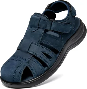 Mens Fisherman Leather Closed Toe Sandals Walking Dress Casual Sandalias Whith Memory Foam Summer Outdoor Athletic Adjustable Comfortable