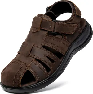 Mens Fisherman Leather Closed Toe Sandals Walking Dress Casual Sandalias Whith Memory Foam Summer Outdoor Athletic Adjustable Comfortable