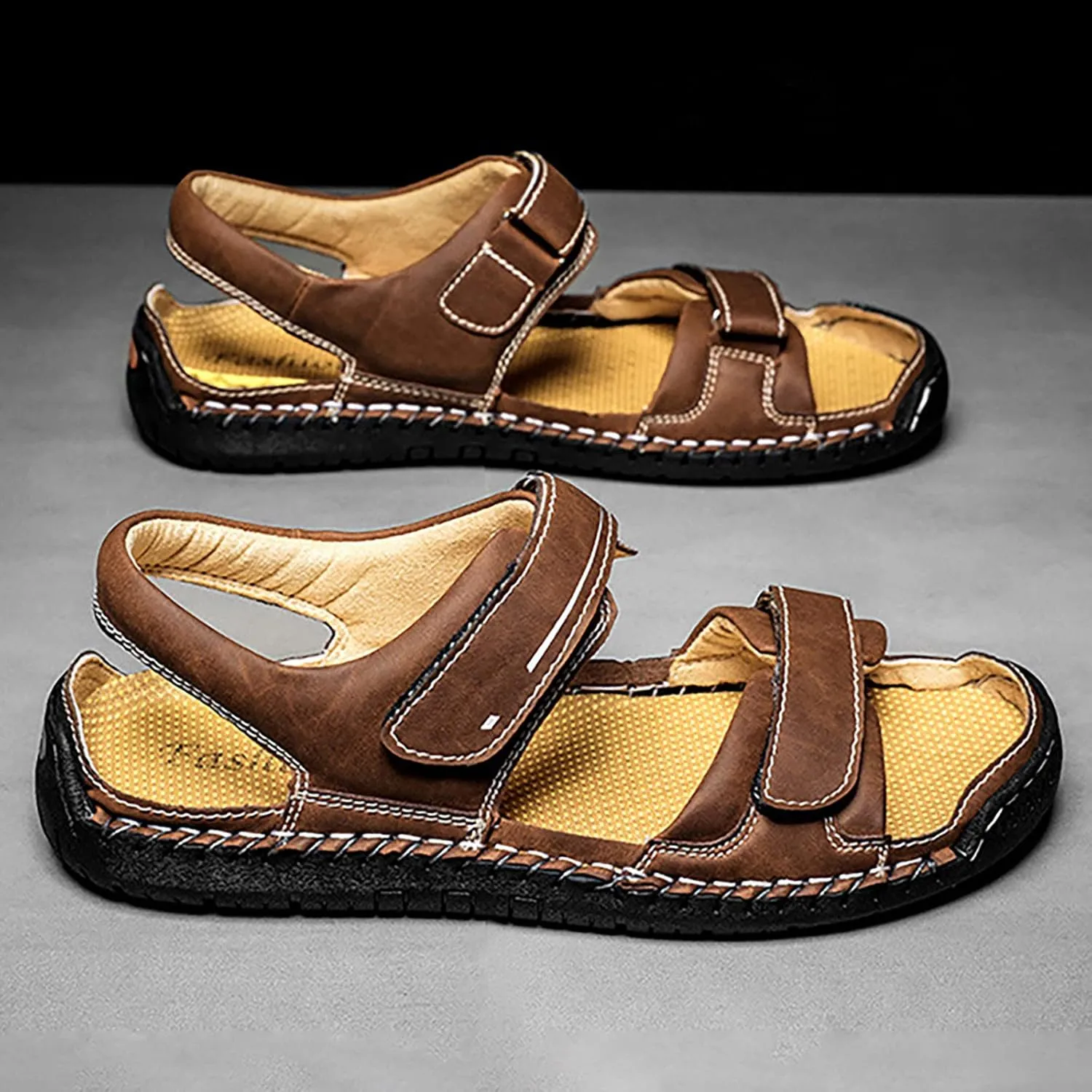 Mens Hiking Sandals With Arch Support Sport Athletic Walking Thick Cushion Sandals with Adjustable Hook And Loop Straps