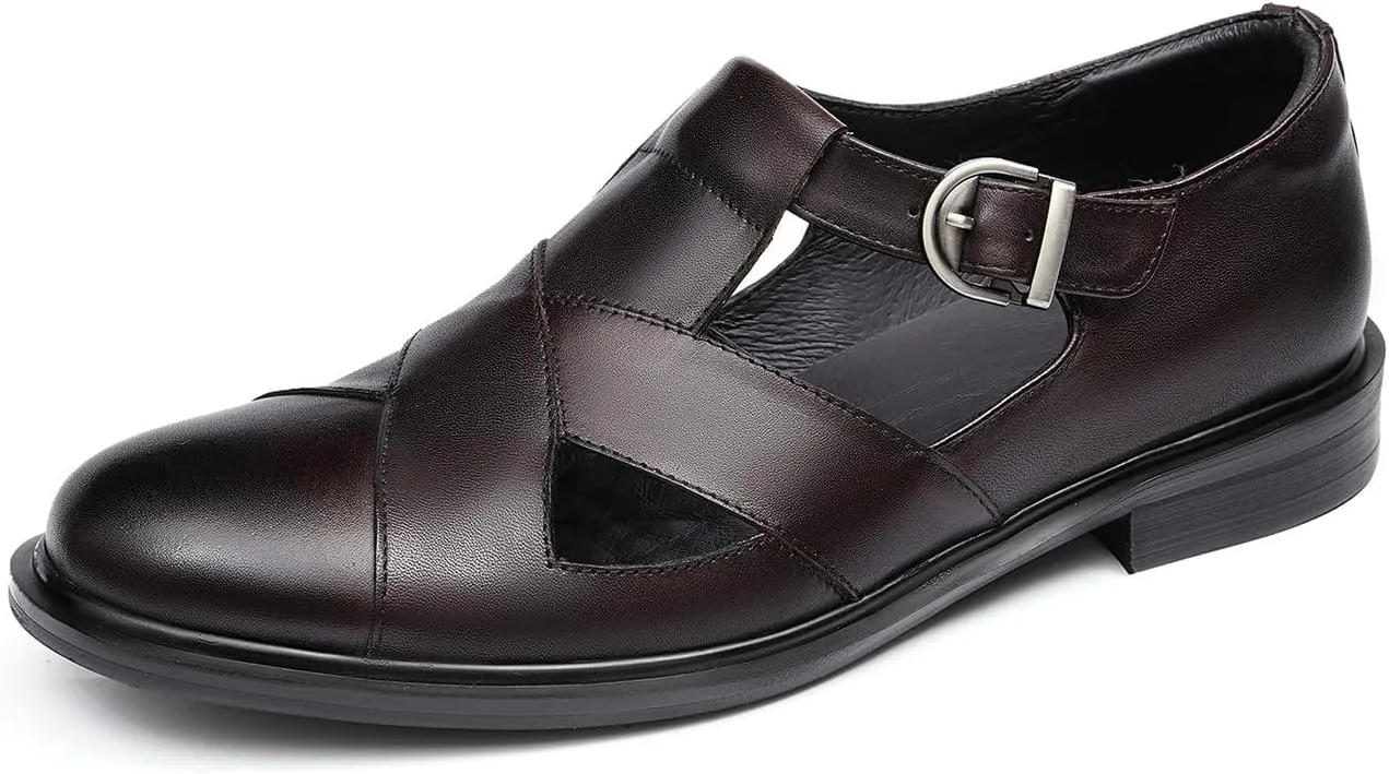Men's Leather Sandals - Dress Casual Loafers for Business & Summer Fashion | Breathable Buckle Design | Comfortable & Stylish Men's Shoes