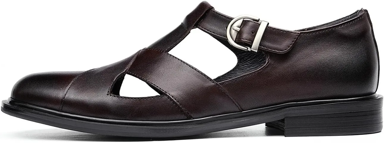 Men's Leather Sandals - Dress Casual Loafers for Business & Summer Fashion | Breathable Buckle Design | Comfortable & Stylish Men's Shoes