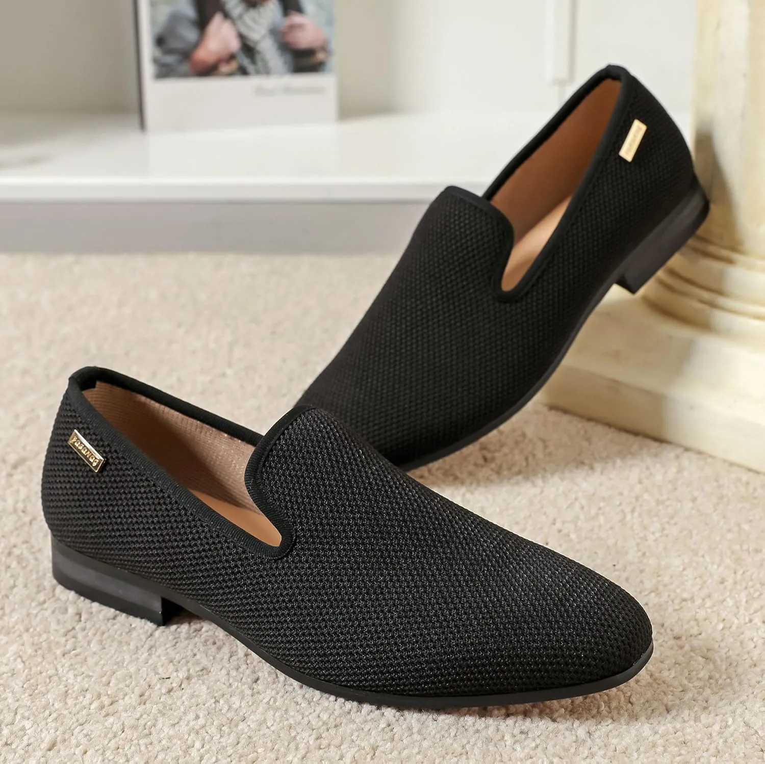 Men's Loafers Mens Slip-on Casual Shoes, Breathable Knit Mesh Fabric Shoes for Men, Driving Fashion Business Woven Shoes