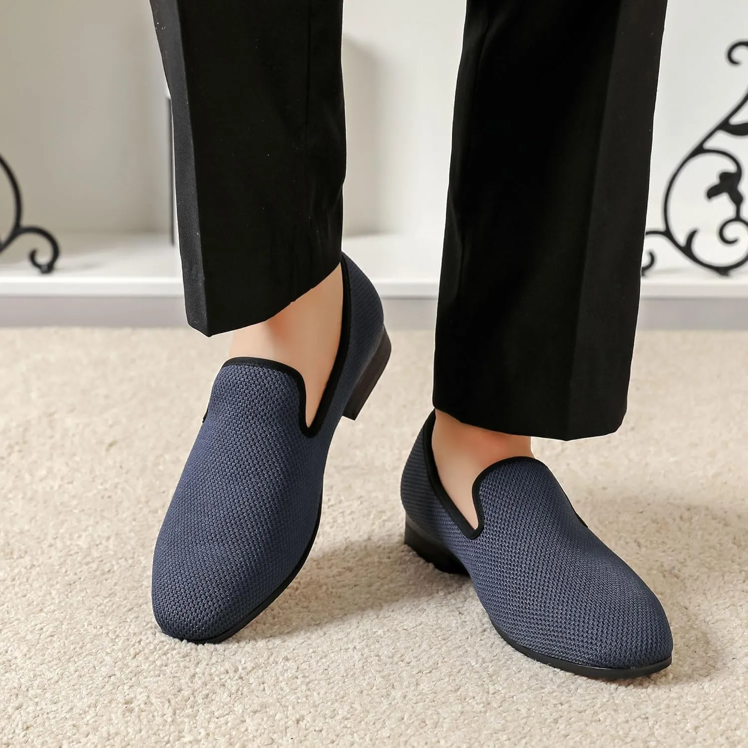 Men's Loafers Mens Slip-on Casual Shoes, Breathable Knit Mesh Fabric Shoes for Men, Driving Fashion Business Woven Shoes