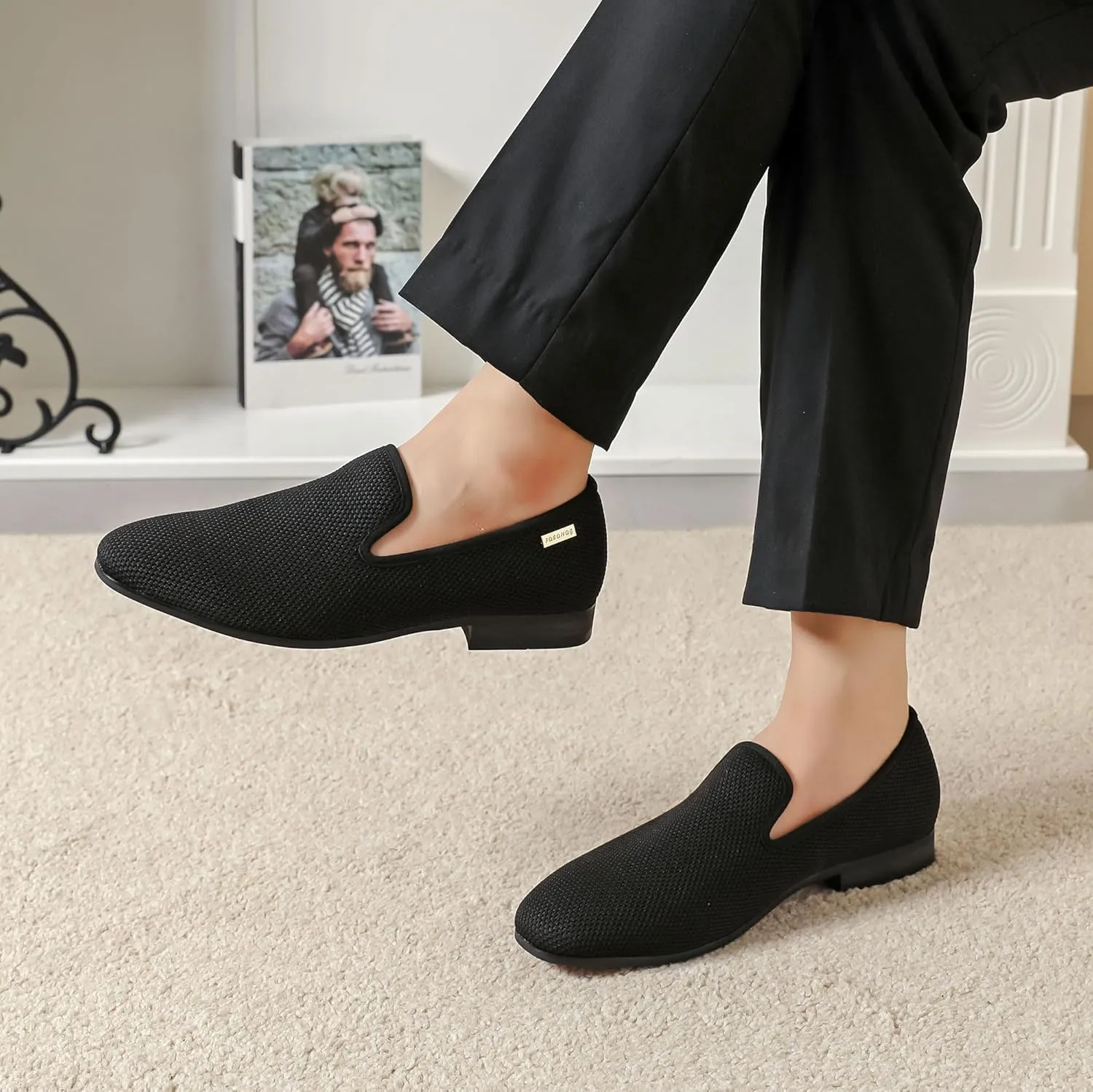 Men's Loafers Mens Slip-on Casual Shoes, Breathable Knit Mesh Fabric Shoes for Men, Driving Fashion Business Woven Shoes
