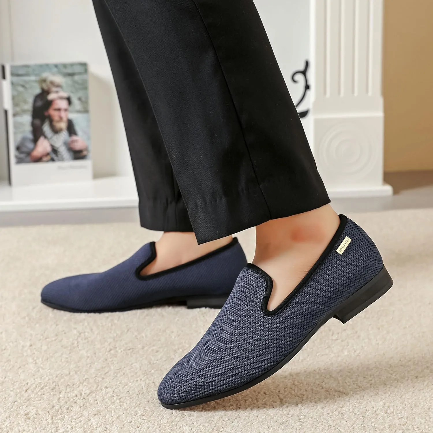 Men's Loafers Mens Slip-on Casual Shoes, Breathable Knit Mesh Fabric Shoes for Men, Driving Fashion Business Woven Shoes