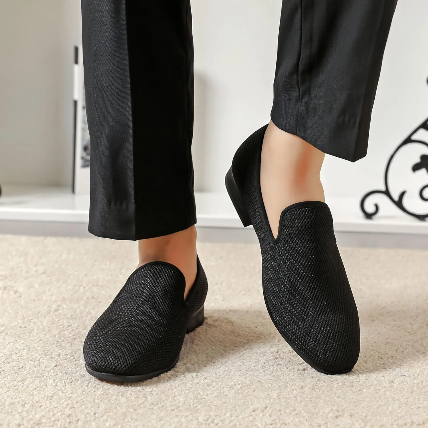 Men's Loafers Mens Slip-on Casual Shoes, Breathable Knit Mesh Fabric Shoes for Men, Driving Fashion Business Woven Shoes