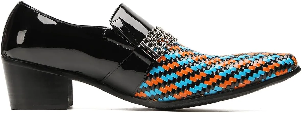Men's Loafers Slip On Party Dress Casual Woven Two-Tone Chain Leather Penny Loafers Fashion Shoes for Men