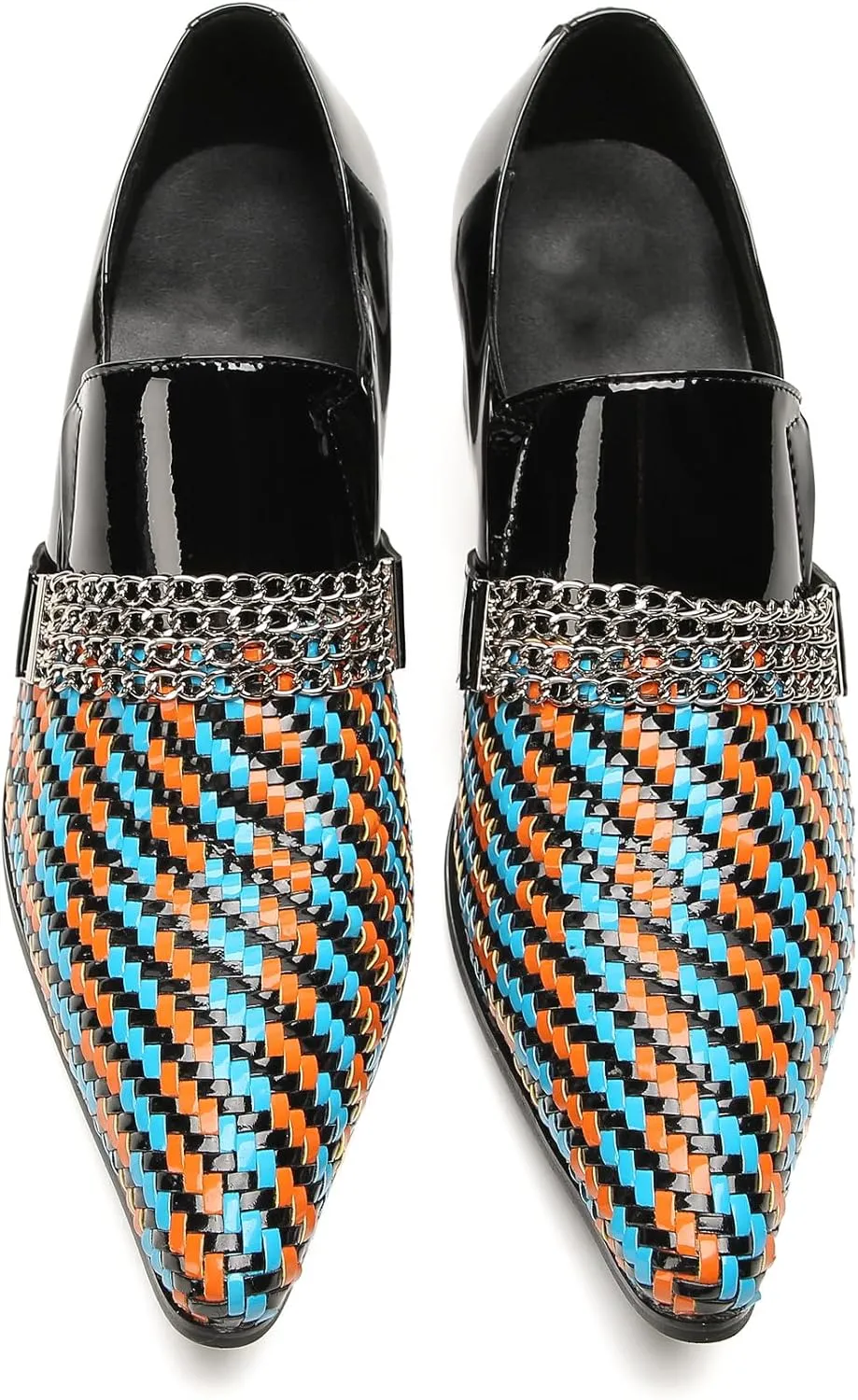 Men's Loafers Slip On Party Dress Casual Woven Two-Tone Chain Leather Penny Loafers Fashion Shoes for Men