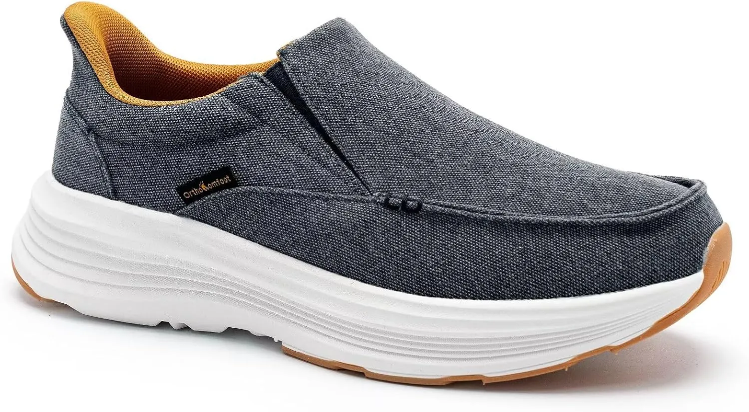 Men's Orthopedic Slip On Loafers with Arch Support: Comfortable Plantar Fasciitis Orthotic Shoes for Plantar Fasciitis, Canvas Thick Sole Walking Shoes for Foot and Heel Pain Relief