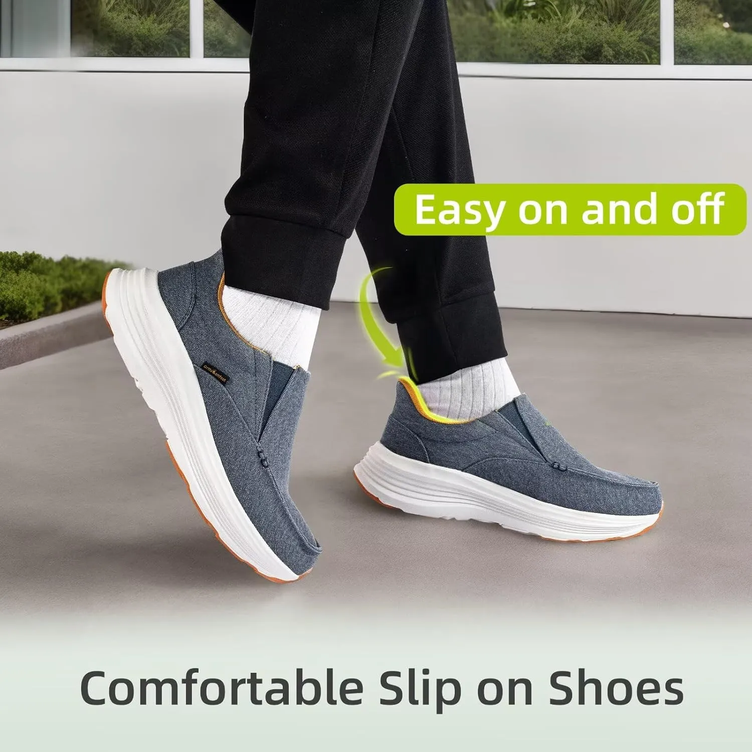 Men's Orthopedic Slip On Loafers with Arch Support: Comfortable Plantar Fasciitis Orthotic Shoes for Plantar Fasciitis, Canvas Thick Sole Walking Shoes for Foot and Heel Pain Relief