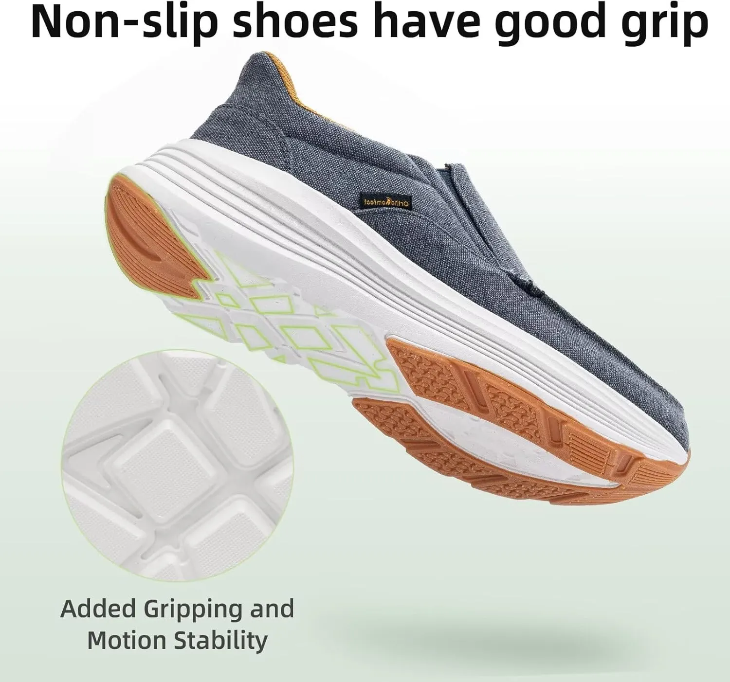 Men's Orthopedic Slip On Loafers with Arch Support: Comfortable Plantar Fasciitis Orthotic Shoes for Plantar Fasciitis, Canvas Thick Sole Walking Shoes for Foot and Heel Pain Relief