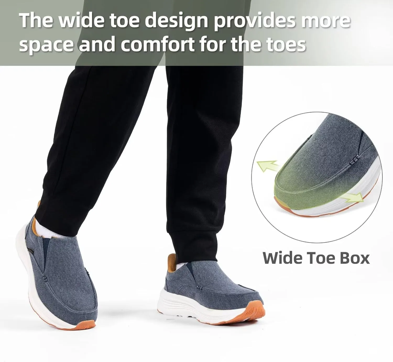 Men's Orthopedic Slip On Loafers with Arch Support: Comfortable Plantar Fasciitis Orthotic Shoes for Plantar Fasciitis, Canvas Thick Sole Walking Shoes for Foot and Heel Pain Relief