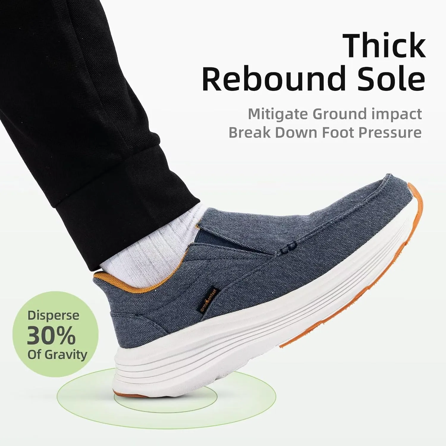 Men's Orthopedic Slip On Loafers with Arch Support: Comfortable Plantar Fasciitis Orthotic Shoes for Plantar Fasciitis, Canvas Thick Sole Walking Shoes for Foot and Heel Pain Relief