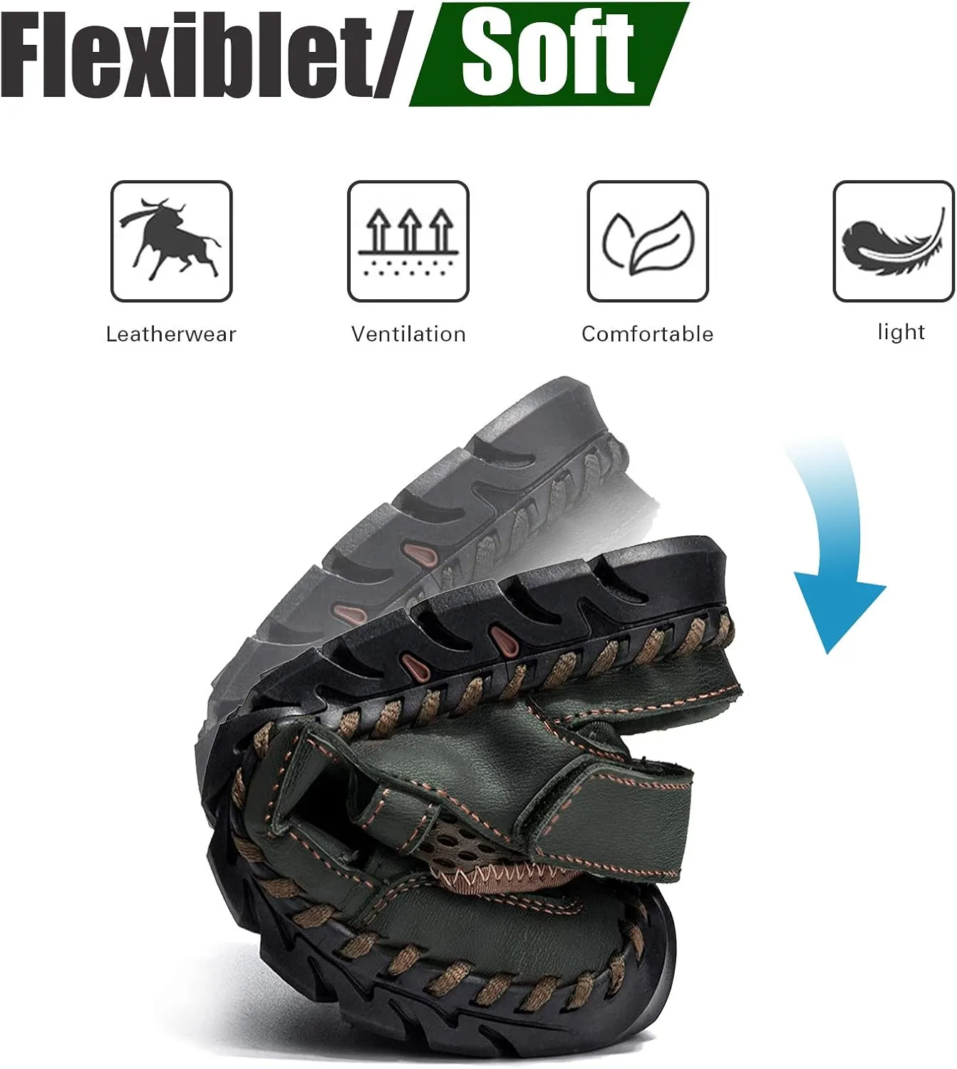 Men's Sandals, Summer Leather Fisherman Beach Shoes Closed Toe Sandals for Men Handmade Breathable Water Sandals Outdoor Non Slip Walking Shoes Anti Collision Comfort Hiking Athletic Slides Sandals