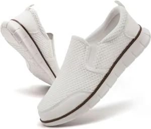 Mens Shoes Slip On Loafers Boat Walking Casual Shoes Non-Slip Lightweight Breathable Fashion Driving Gym Office Work Sneakers White Size 7