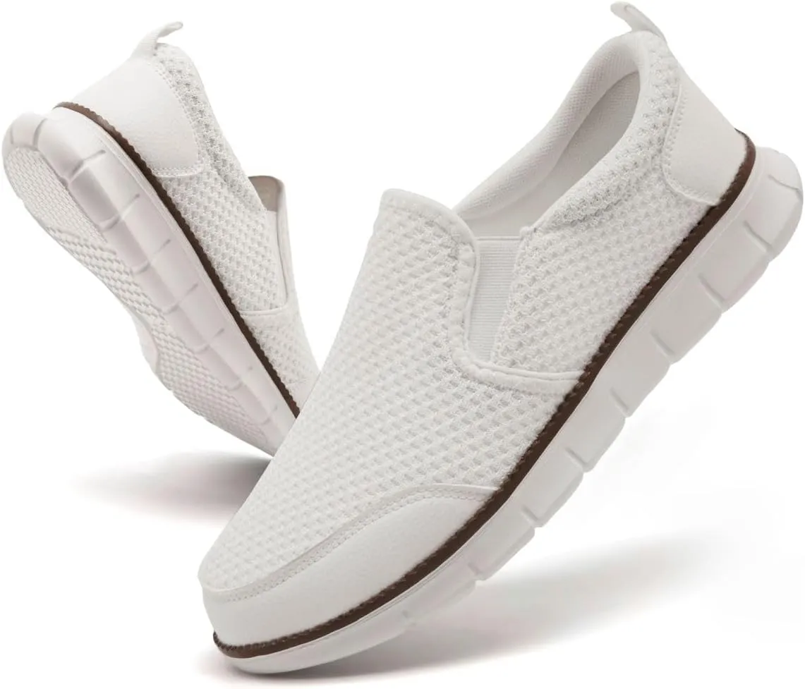Mens Shoes Slip On Loafers Boat Walking Casual Shoes Non-Slip Lightweight Breathable Fashion Driving Gym Office Work Sneakers White Size 7