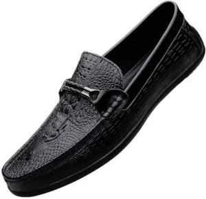 Men's Slip-On Designer Loafers, Crocodile Pattern Flats, Elegant Wedding Dress Shoes, Casual Bean Shoes, for Gentlemen