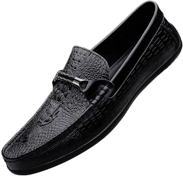 Men's Slip-On Designer Loafers, Crocodile Pattern Flats, Elegant Wedding Dress Shoes, Casual Bean Shoes, for Gentlemen