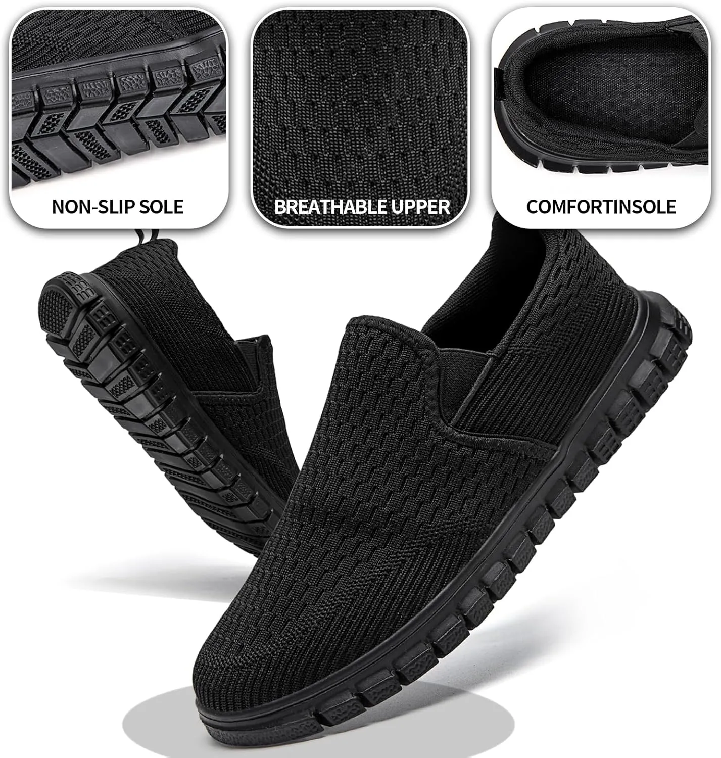 Men's Slip-On Shoes | Casual Breathable Sneakers with Mesh Upper | Non-Slip Walking & Work Loafers for Men