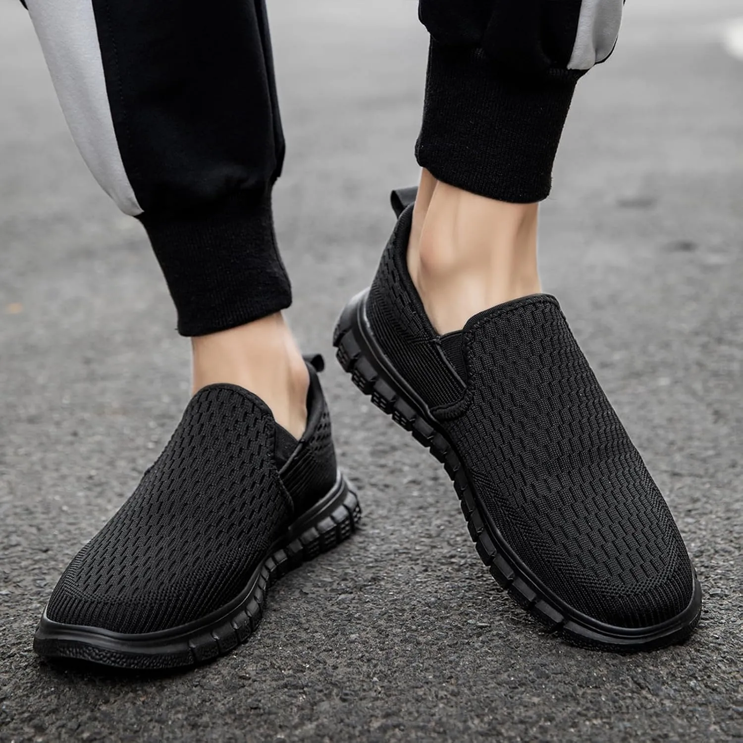 Men's Slip-On Shoes | Casual Breathable Sneakers with Mesh Upper | Non-Slip Walking & Work Loafers for Men