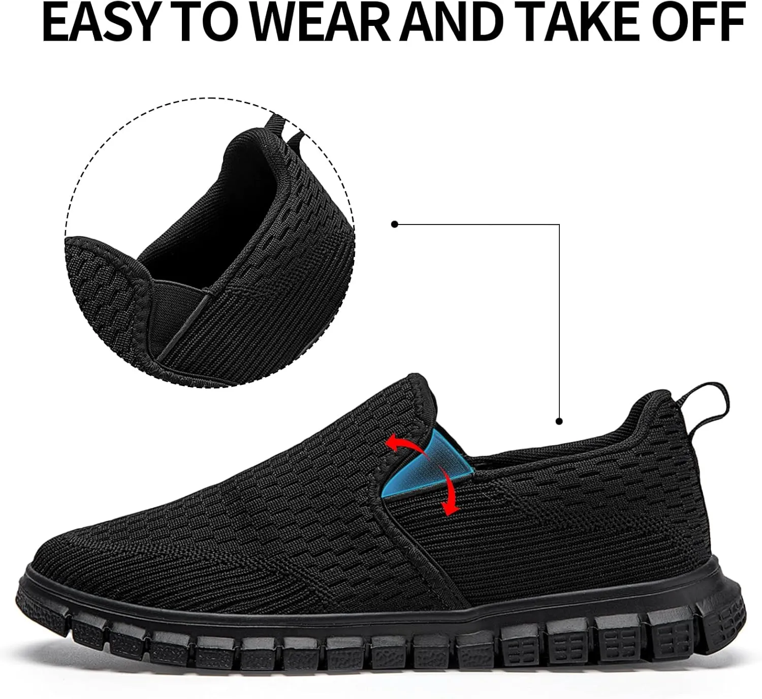 Men's Slip-On Shoes | Casual Breathable Sneakers with Mesh Upper | Non-Slip Walking & Work Loafers for Men