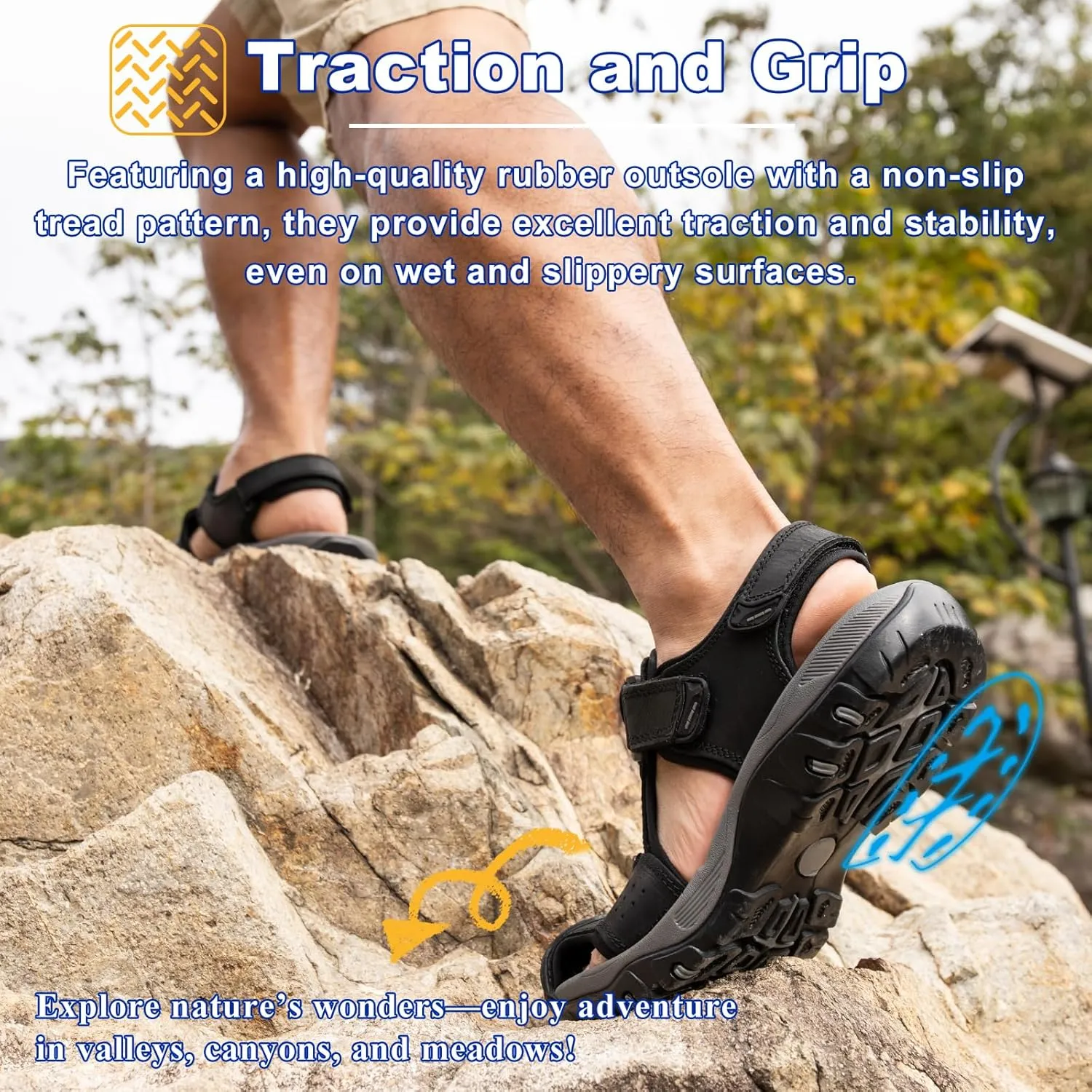 Men's Sport Sandals Closed Toe Leather Hiking Athletic Walking Outdoor Beach Trail River Fishing Water Shoes Lightweight Comfortable Waterproof
